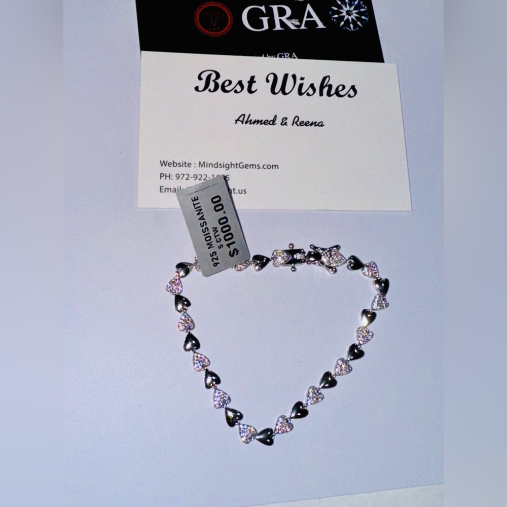14k White Gold Vermeil VVS Diamond Heart Bracelet, 5ctw GRA certified Moissanite - Picture 7 of 7